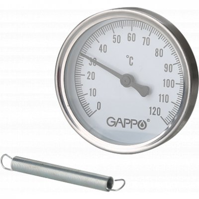 Термометр биметаллический накладной с пружиной, 1/2" х 0-120, Gappo G1475