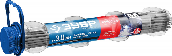 ЗУБР Д 3 х 350 мм, 1.2 кг в ПВХ тубе, УОНИ 13/55 с основным покрытием, электрод сварочный, Профессио