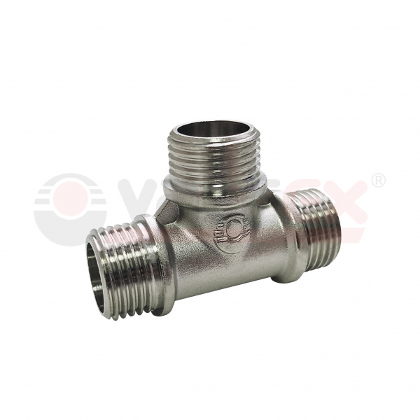 Тройник НИКЕЛИРОВАННЫЙ переходной с наружной резьбой VALFEX НР1/2"хНР3/4"хНР3/4" (70/10)